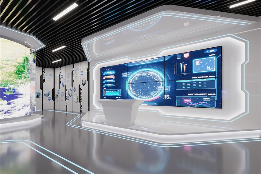 杭州AI/互聯(lián)網(wǎng)公司展廳裝修設(shè)計(jì)：技術(shù)邏輯可視化的空間方法